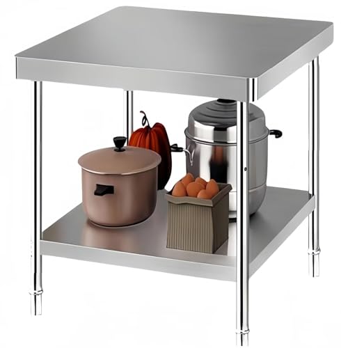 TUIYIDUO ステンレス 作業台 業務用 調理台 2段 600×600×803mm 厨房作業台 ステンレステーブル 丸角デザイン ぶつかり防止 ワークテーブル キッチン 飲食店 家庭用 日本語取扱説明書付き